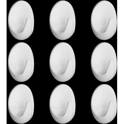 Lot de 10 crochets muraux ovales autocollants en plastique blanc pour étagères (1/5)