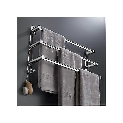 (Silber, 3-lagig) Handtuchhalter aus Edelstahl für Badezimmer, ausziehbare Wandhalterung, selbstklebende Ebenen, kein Bohren erforderlich, für Küche und Hotel (Silber, 3-lagig)
