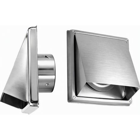 Grille d'aération murale en acier inoxydable 100 mm (4 pouces) avec clapet anti-retour, couleur argentée avec moustiquaire pour VMC et sèche-linge (1/5)