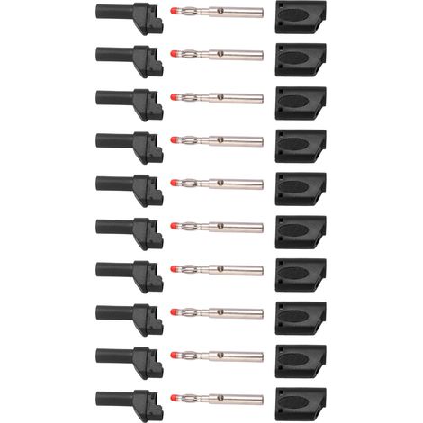 10 Stück 4 mm isolierte Sicherheitsbananenstecker mit Schutzkappe für elektronische Prüfungen, Schwarz