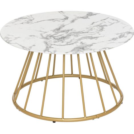 Atmosphera – Table basse ronde effet marbre blanc D70cm – Verre trempé et fer – Hauteur 40cm – Design contemporain pour petits espaces (1/5)
