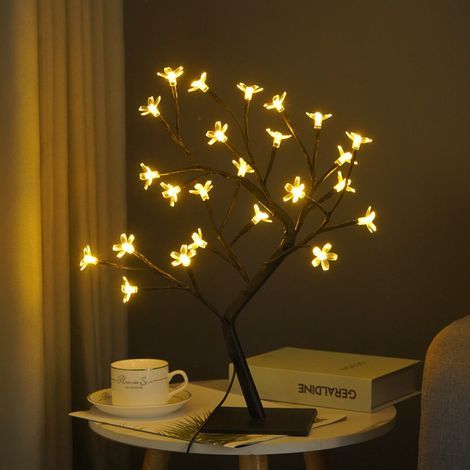 Lampe LED USB en forme d'arbre à fleurs pour la maison, décoration de chambre, veilleuse, fleur de cerisier, fibre optique, décoration de festival, de vacances, de mariage (fleur de cerisier) (1/3)