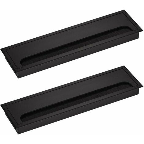 Copertura rettangolare per la gestione dei cavi, 80 x 280 mm, per installazione a incasso su scrivania, organizer per cavi per mobili, alluminio anodizzato nero, passaggio cavi, copertura per cavi, co (1/5)