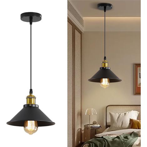 Lampada a sospensione industriale in ferro battuto per isola cucina, arredamento fattoria, lampada a sospensione in metallo regolabile, lampada a sospensione a soffitto, nero 1,2 cm (1/5)