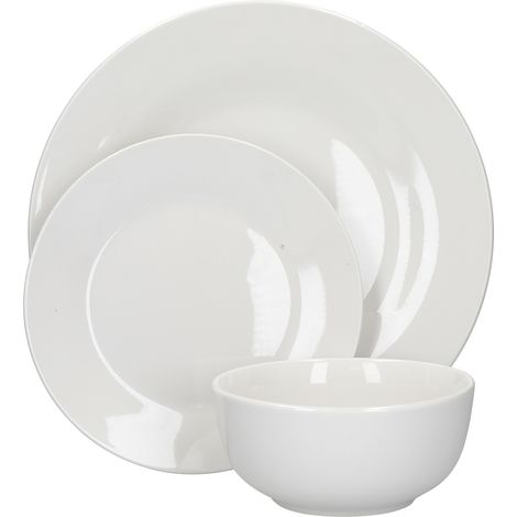 Mikasa Alexis Geschirr, Teller und Schalen Set de Minimalistischer Stil de Weißes Porzellan, 12 Stück (MKALEXIS12PC)
