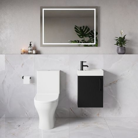 Napoli Cube Nero Oak 400mm Single Door Wall Mounted Vanity Unit and Jubilee Toilet Suite with Align Basin - 400mm - Matt Black 160mm Handle