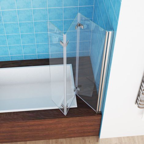 MIQU 100 x 140 cm Badewannen 3-teilig Faltwand Aufsatz 180° Duschwand Duschabtrennung 6mm Nano Glas DAY-3D (1/4)