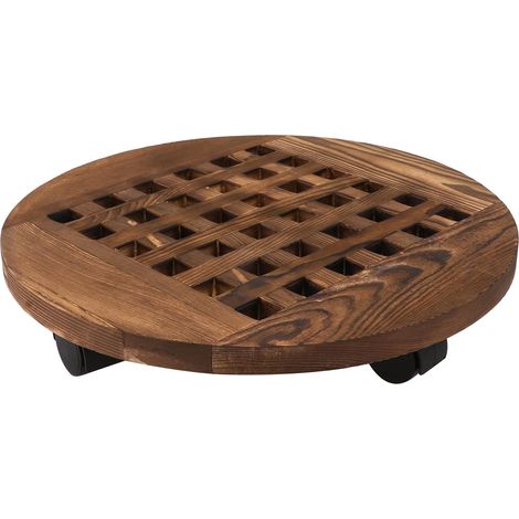 Plateau Rond en Bois Marron pour Pots de Fleurs, Support Robuste Design Esthétique, pour Déplacer Facilement Les Plantes en Intérieur ou Patio (1/5)