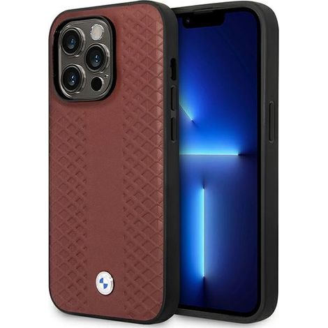 Hülle für iPhone 14 Pro Max BMW Leder Rautenmuster MagSafe Burgunderrot (1/5)