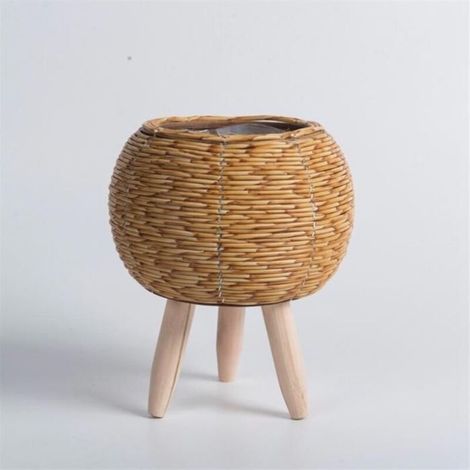 Imitation Rotin Tissé éTagèRe à Fleurs JardinièRes Panier de Rangement Fait à la Main avec Pieds en Bois Support de Pot de Plante,A (1/3)