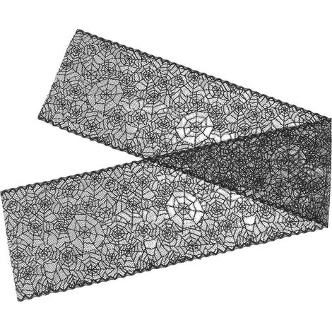 Chemin de table effrayant, nappe en dentelle noire pour Halloween, décoration de table pour une fête d'Halloween, 180 x 30 cm, élégance mystérieuse, 1 pièce (1/5)
