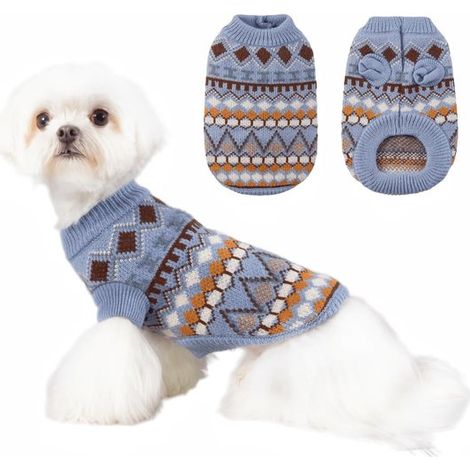 Maglioncino caldo per cani Chihuahua, maglione per cani di piccola taglia, girocollo, polsini a coste, elastico, taglia piccola, blu, X (1/5)