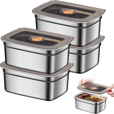 4 Pièces Boîtes De Conservation Alimentaire, 1000ML Boite Alimentaire Inox Avec Couvercle, Meal Prep Récipients Alimentaires, Boîtes De Conservation Alimentaires Avec Couvercles Pour Conserver (1/4)