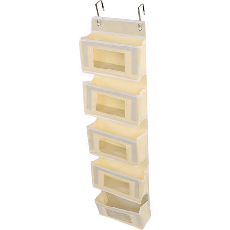 Organisateur de Porte Multiniveaux Résistant Porte-vêtements avec 2 Crochets 5 Compartments Beige