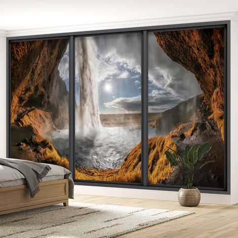 Papier peint panoramique Trompe l'oeil baie vitrée - Chute d'eau - 130 cm x 78 cm (1/5)