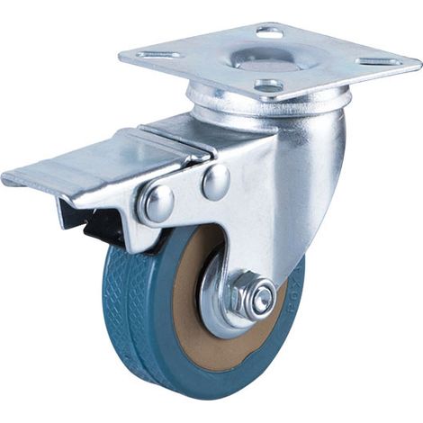 JSSEVN - 4-pack, Locking 3" Mount Threaded Stem Swivel Caster, Non-Marking Polyurethane Caster Wheel with Brake for Trolleys, Furniture, Workbench (1/5)