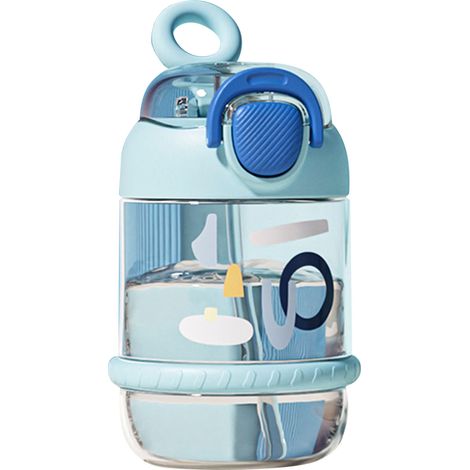 Bouteille d'eau enfant 450ml plastique étanche antichute portable gourde sport avec paille pour école voyage maison bleu (1/5)