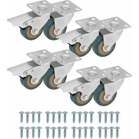 Lenkrollen für Möbel (8er-Set) – 50-mm-Möbelrollen mit Gummirädern, Schrauben, Bremsen und Metallplatten – Rollen für Möbel, Transportwagen und industrielle Anwendungen (1/5)