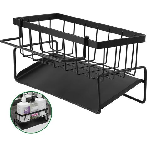 Organisateur d'évier de cuisine, porte-éponge, plateau auto-drainant et porte-serviettes pour brosses et chiffons de savon (1/5)