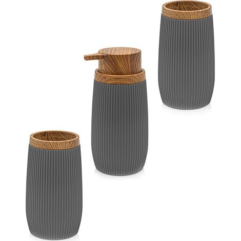 Set accessori bagno in plastica grigio con dispenser sapone e due portaspazzolini Blob (1/4)