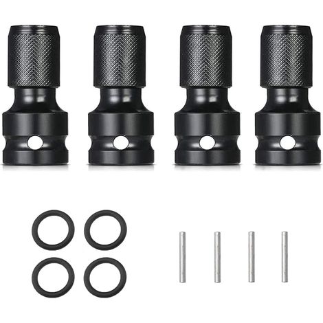 BEBUSINGOTO Sechskant-Steckschlüssel-Adapter, Bithalter, 4-teilig, schwarz, 1/2-Zoll-Vierkant-Sechskantschaft-Adapter, 1/4-Stecknüsse, Ratschenschlüssel und Schraubendreher-Bithalter (1/5)