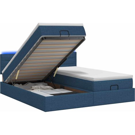 Lit coffre avec matelas et LED Bleu 200 x 200 cm Tissu vidaXL (1/5)