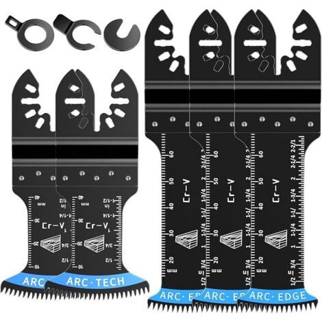 Pair Lame de Scie Oscillante à Dents Arquées, 5 pièces Accessoires de Lames d'Outil Multifonction pour Plastique, Bois, Métal, Compatible avec Fein Dewalt Makita Black&Decker Bosch (1/5)
