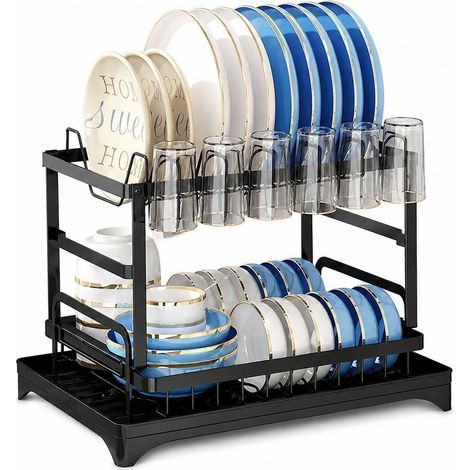 Égouttoir pliable avec panier d'égouttage, noir, acier au carbone, rangement pour évier et plan de travail (1/4)