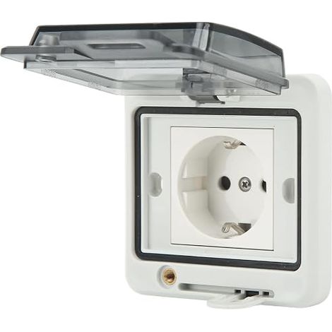 Enchufe estándar de la UE, toma de pared ignífuga de alta resistencia IP66 de 250 V y 16 A con carcasa de PC con cerradura para aparcamientos. (1/5)