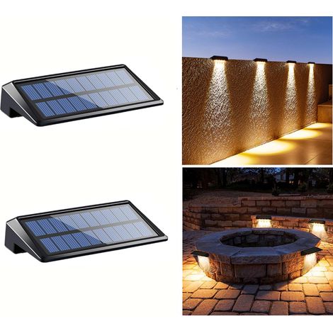 Lot de 2 lampes solaires de clôture décoratives à LED et étanches blanc chaud pour jardin,escaliers,balustrades,terrasse, d'extérieur (1/5)