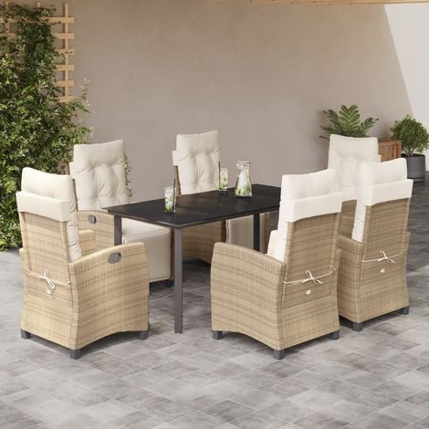 7-tlg. Garten-Essgruppe mit Kissen Beige Poly Rattan (1/5)