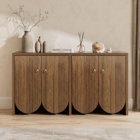 Buffet 4 portes avec étagères réglables, 147 x 40 x 80 cm, aspect noyer, MDF, FloraGrace (1/5)