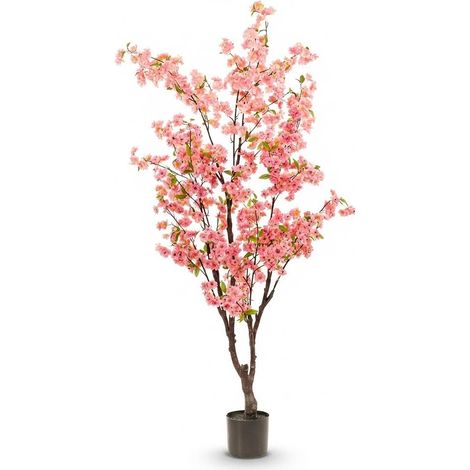 Cerisier Artificiel en Fleurs Prunus Rose Plante Artificielle Décorative 175 cm - PANGIVO (1/5)