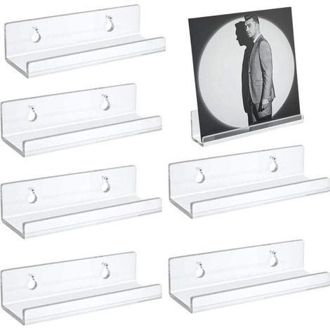 6 Pieces Vinyl Record Wall Mount Record Shelf Acrylic Wall Mount Clear Vinyl Record Storage Holder Floating Shelves for Display in Home (1/5)