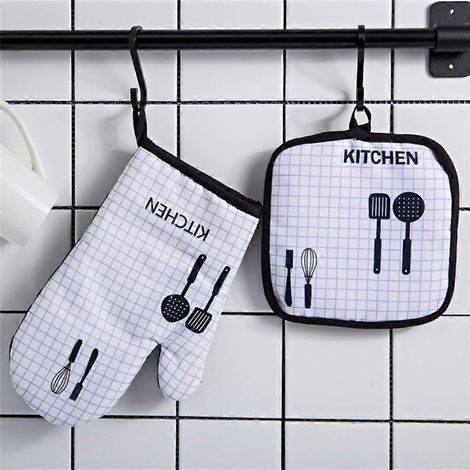 1 gant de cuisine + 1 manique, gant doublé en coton, gants pour four à micro-ondes, pour la cuisine, les grillades, la pâtisserie. (1/3)