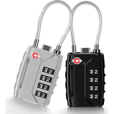 2 Pcs Cadenas Valise, Cadenas Code 4 Chiffres Cadenas Valise Avion, Serrures à Bagages Cadenas Voyage pour Valise Avion Casier (noir, argent) (1/5)