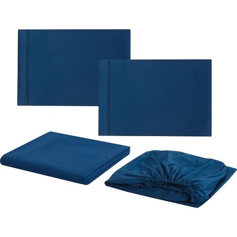 Draps De Lit - Ensemble 4 Pièces - Microfibre - Taille Grand Lit - Poche Profonde - Bleu (1/5)