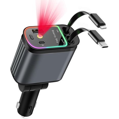 1 Chargeur Voiture 4 En 1, Câble Rétractable Type-C Lightning, Rotation 180 Degrés, Alliage Aluminium, Pour Smartphone Tablette (1/5)