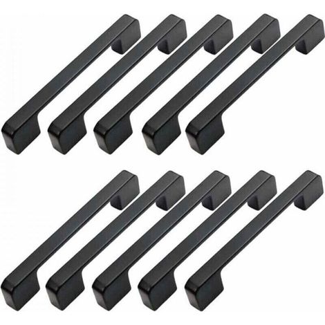 Lot de 10 poignées de meuble entraxe 128 mm, poignée de porte de cuisine barre, noire (1/4)