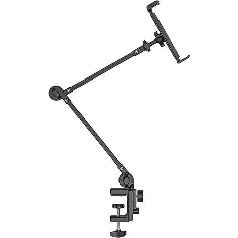 Support de tablette de lit réglable avec bras long rotatif, support de tablette de bureau en métal avec clips de fixation compatibles avec les tablettes de 4,7 à 10,2 pouces. (1/5)