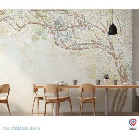 Papier peint : Arbre et fleurs 3 - Intissé - L.300 x H.280 cm - Vert d'eau (1/5)