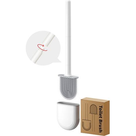 Toilet brush, toilet brush with silicone grid, toilet brush with silicone and quick-installation holder, white (1/5)