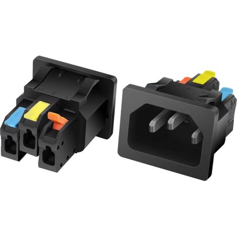 2 pièces Prise IEC C14 3 Broches,Snap-in/Clip-on (poignée Tricolore),Adaptateur de Prise Montage sur Panneau C14 fiches d'alimentation 250V 10A,Noires (1/5)