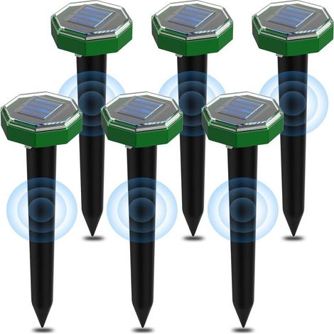 Juego de 6 repelentes ultrasónicos solares para topos, con clasificación de impermeabilidad IP65, aptos para su uso en jardines, patios y céspedes para repeler topos. (1/5)