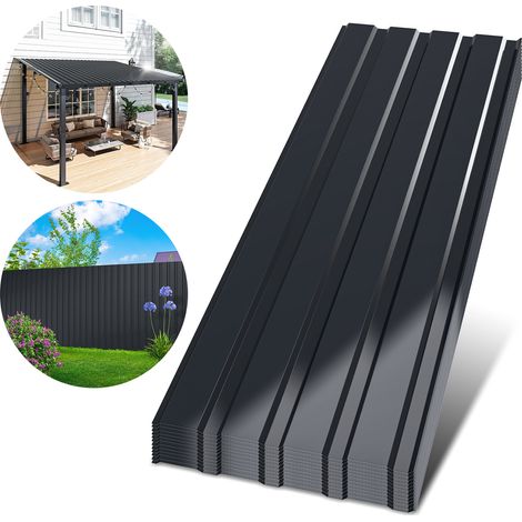 TolleTour Lot de 12 tôles trapézoïdales en acier galvanisé, 129 x 46 cm, épaisseur 0,25 mm, anthracite, environ 7 m² (1/5)