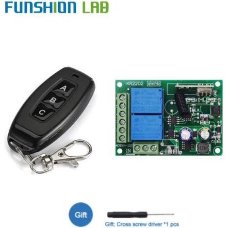Module Émetteur-Récepteur Relais - 433 MHz - 2 Canaux - 110 V / 220 V AC - Pour Commande À Distance De Lampes Et Moteurs - 1 Télécommande + 1 Récepteur (1/4)