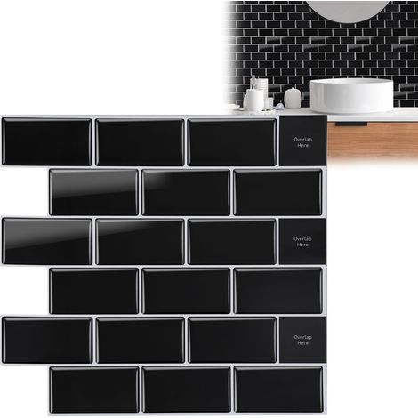 TolleTour Fliesenaufkleber 30,5x30,5cm Fliesen-Folie 10 PCS Deko selbstklebende Klebefliesen Schwarz für Küche Bad Wohnzimmer Zimmer (1/5)