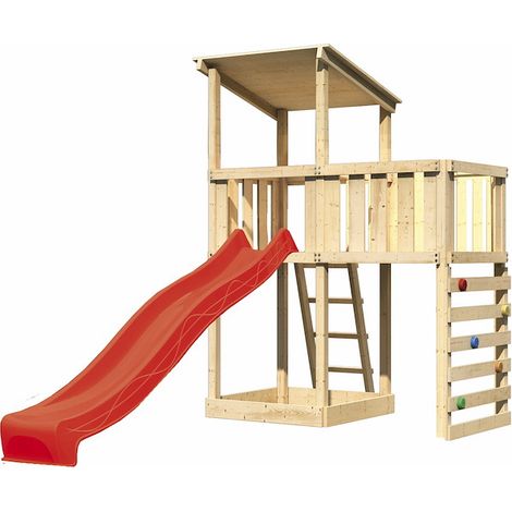 Akubi Spielturm Anna natur Rut. rot ABP+Kletterwand