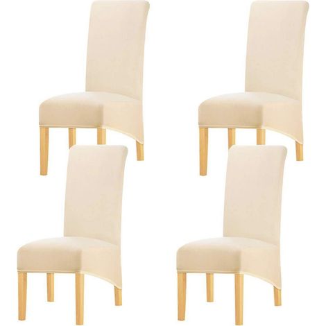 Stuhlhussen XL für Esszimmer, 4er Set, Cremefarben, Spandex, hohe Rückenlehne (1/5)