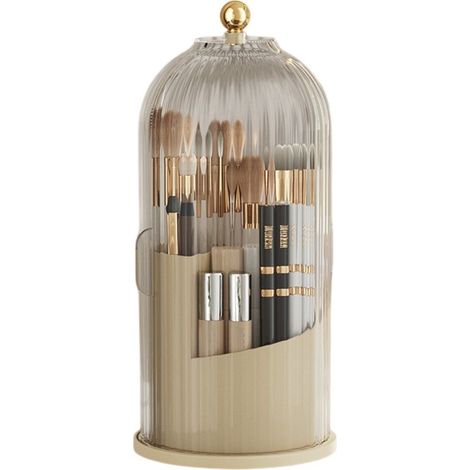 Organisateur de pinceaux de maquillage dissimulé avec couvercle, rotatif à 360°, transparent et anti-poussière, adapté à utilisation (1/5)